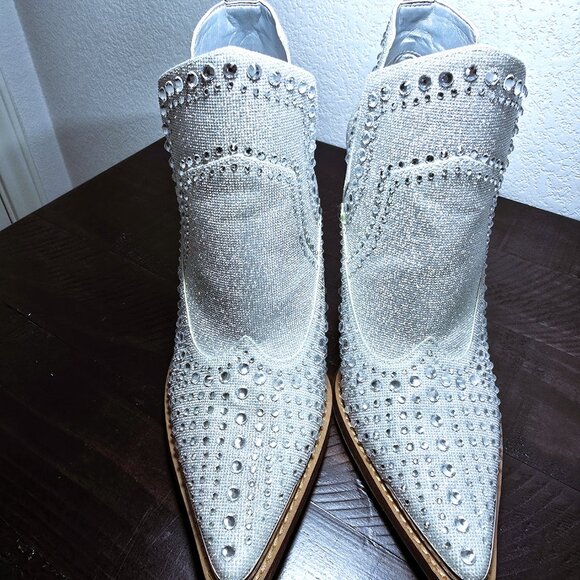 Gianni Bini Jeweled Silver Glitter Cowboy Booties Women’s 8 M Western Heels NEW - Picture 11 of 16